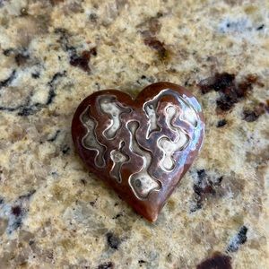 Vintage Neiman Marcus copper & .925 silver heart pin brooch artsy designer